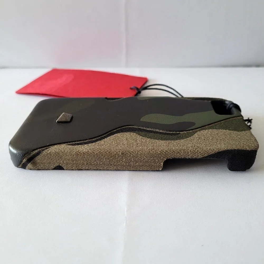 NWT VALENTINO iPhone 5 Leather Suede Stud Metal Accent Camo Print Hard Case